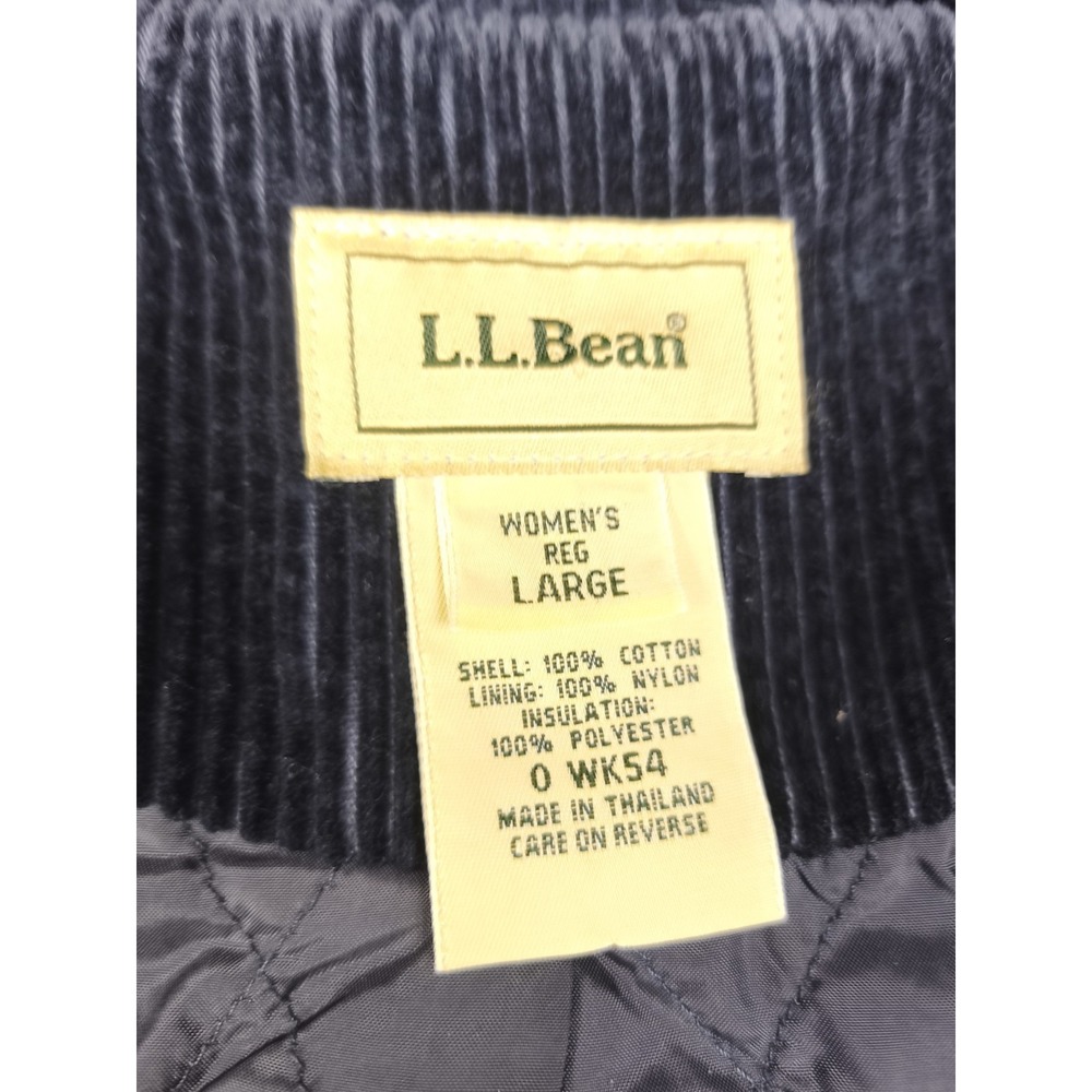 L.L.Bean Womens Large Navy Corduroy Peacoat Jacket Quilted Lined Cotton Coat - Picture 4 of 9